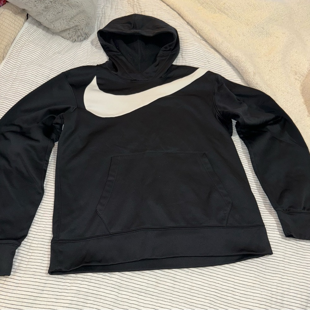 Nike Dri Fit Big Swoosh Logo Black Hoodie small